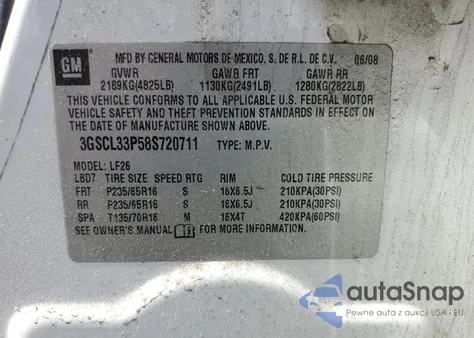 2008 Saturn Vue Xe из США, поврежденный, VIN 3GSCL33P58S720711